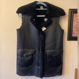 Coach Black Lamb Leather Shearling Reversible Vest 🆕